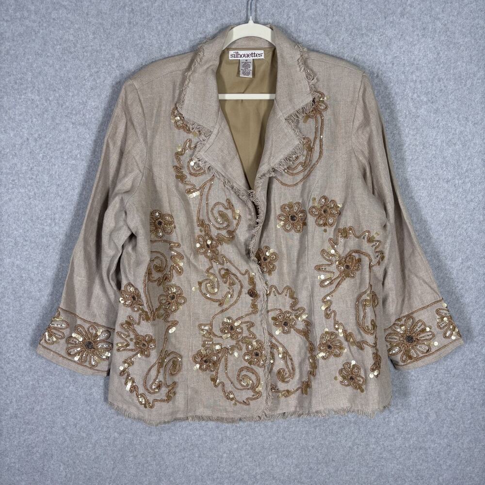 Silhouettes Blazer 18 Linen Embellished Rope Sequin Embroidered Artsy Neutral